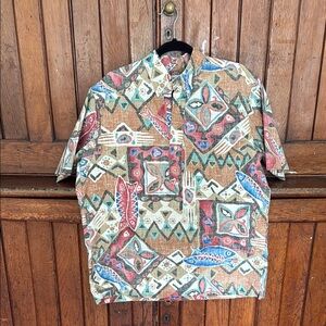 Reyn Spooner Khaki, Red & Blue Hawaiian PulloverShirt